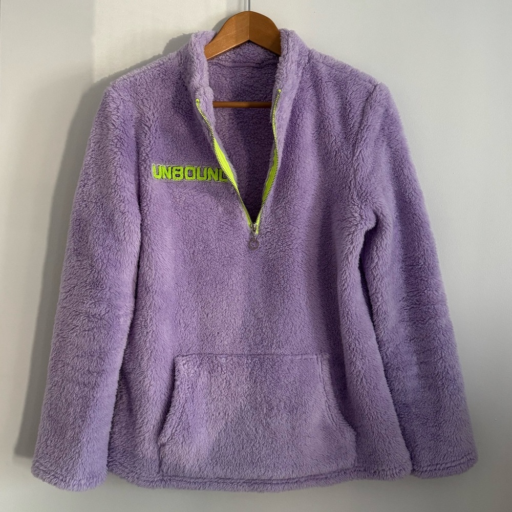 Unbound purple fuzzy half zip sweater, size medium